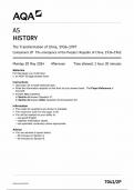 AQA AS HISTORY QUESTION PAPER 2024 (The Transformation of China 1936-1997,Component 2P;Thw emergence of People's Republic of China)7041/2P