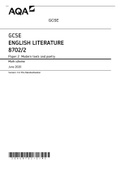 Exam (elaborations) GCSE ENGLISH LITERATURE 8702/2 Paper 2 Modern texts and poetry Mark scheme June 2020 Version: 0.2 Pre-Standardisation GCSE ENGLISH LITERATURE 8702/2 Paper 2 Modern texts and poetry Mark scheme June 2020 Version: 0.2 Pre-Standardisation