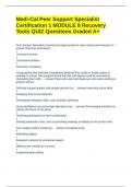 Medi-Cal Peer Support Specialist Certification 1 MODULE 8 Recovery Tools QUIZ Questions Graded A+