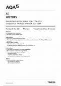 AQA AS HISTORY PAPER 2A QUESTION PAPER 2024 (7041/2A : Royal Authority and the Angevin Kings,1154-1216)