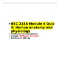  BSC 2346  Module 4 Quiz 4 (3 Versions) , BSC 2346  Human anatomy and physiology •	Verified & Correct Answers •	(Latest Versions) •	Secure HIGHSCORE •	Rasmussen College