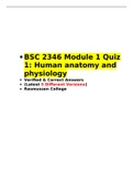  BSC 2346  Module 1 Quiz 1 (5 Versions) , BSC 2346  Human anatomy and physiology •	Verified & Correct Answers •	(Latest Versions) •	Secure HIGHSCORE •	Rasmussen College