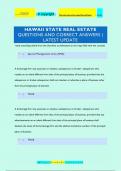 HAWAII STATE REAL ESTATE  QUESTIONS AND CORRECT ANSWERS |  LATEST UPDATE