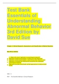 Test Bank Essentials of Understanding Abnormal Behavior 3rd Edition by David Sue