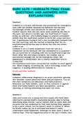 NURS 6670 / NURS6670 FINAL EXAM. QUESTIONS AND ANSWERS WITH EXPLANATIONS.  Question1. Collette is a 23-year-old female who presented for emergency care with her mother because her behavior has become increasingly erratic and caused her to lose her job. He