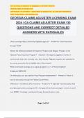 GEORGIA CLAIMS ADJUSTER LICENSING EXAM 2024 / GA CLAIMS ADJUSTER EXAM 130 QUESTIONS AND CORRECT DETAILED ANSWERS WITH RATIONALES