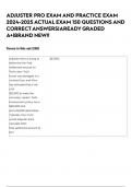 ADJUSTER PRO EXAM AND PRACTICE EXAM 2024-2025 ACTUAL EXAM 150 QUESTIONS AND CORRECT ANSWERS|AREADY GRADED A+|BRAND NEW!!