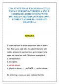 CNA STATE FINAL EXAM 2024 ACTUAL  EXAM 2 VERSIONS (VERSION A AND B)  COMPLETE 400 QUESTIONS WITH  DETAILED VERIFIED ANSWERS (100%  CORRECT ANSWERS) /ALREADY  GRADED A+