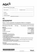 AQA AS GEOGRAPHY Paper 2 Human geography and geography fieldwork investigation 7036/2 QP 2024