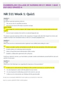 CHAMBERLAIN COLLAGE OF NURSING NR 511 WEEK 1:QUIZ 1 2021/2022 GRADED A