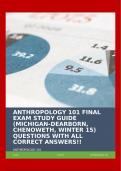 ANTHROPOLOGY 101 FINAL EXAM STUDY GUIDE (MICHIGAN-DEARBORN, CHENOWETH, WINTER 15) QUESTIONS WITH ALL CORRECT ANSWERS!!