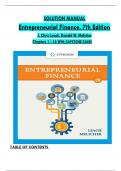 SOLUTION MANUAL For Entrepreneurial Finance, 7th Edition by J. Chris Leach, Ronald W. Melicher, Verified Chapters 1 - 16, Complete