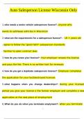 Auto Salesperson License Wisconsin Only Questions And Answers Latest 2024/ 2025 Graded A+ | 100% Verified!