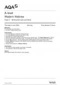 AQA HEBREW  7672 paper 2 question paper ModernHebrew A 6June 2024