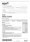 AQA GCSE MEDIA STUDIES 8572/1 Paper 1 Media One May 2024  Questions Paper