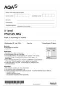 AQA A Level Psychology paper 2 QUESTION PAPER June 2024-7182/2