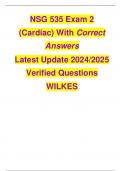 NSG 535 Exam 2 (Cardiac) With Correct Answers Latest Update 2024/2025 Verified Questions