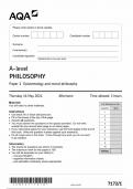 AQA A LEVEL PHILOSOPHY Paper 1 Epistemology and moral philosophy QUESTION PAPER 2024 (71721)