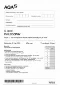 AQA A LEVEL PHILOSOPHY Paper 2 The metaphysics of God and the metaphysics of mind QUESTION PAPER 2024 (71722)