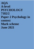 AQA A-level PSYCHOLOGY 7182/2 Paper 2 Psychology in context Mark scheme June 2021