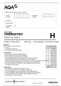 AQA GCSE CHEMISTRY 8462/1H Higher Tier Paper 1 May 2024 Questions Paper