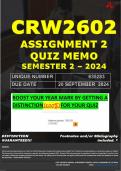 CRW2602 ASSIGNMENT 2 QUIZ MEMO - SEMESTER 2 - 2024 - UNISA - (UNIQUE NUMBER: - 635283 (DISTINCTION GUARANTEED) – DUE DATE : 20 SEPTEMBER 2024. 