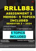 RRLLB81 ASSIGNMENT 2 MEMO - 5 MEMOS INCLUDED - SEMESTER 2 - 2024 - UNISA - DUE : 26 SEPTEMBER 2024 - DATE EXTENDED ( FULLY REFERENCED WITH FOOTNOTES- DISTINCTION GUARANTEED)