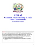 HESI A2 Version 2 - Grammar, Vocab, Reading, Math Study Guide