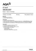 AQA A LEVEL SOCIOLOGY  PAPER 2 TOPICS IN SOCIOLOGY 7192/2 QUESTION PAPER JUNE 2024