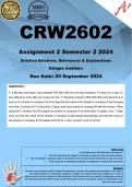 CRW2602 Assignment 2 (COMPLETE ANSWERS) Semester 2 2024 - 20 DUE September 2024 