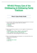 Week 3 Quiz Study Guide - NR602 / NR-602 / NR 602 (Latest) : Primary Care of the Childbearing and Childrearing Family Practicum - Chamberlain