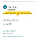 Pearson Edexcel GCSE In Business (1BS0) Paper 01  Investigating small business Mark Scheme (Results) Summer  2024