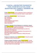 CLINICAL LABORATORY DIAGNOSTIC  FINAL EXAM WITH ACTUAL EXAM  QUESTIONS AND CORRECT ANSWERS 100  % VERIFIED