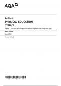 AQA A-level PHYSICAL EDUCATION 7582/1 Paper 1 Factors affecting optimal performance in physical activity and sport Mark scheme June 2024