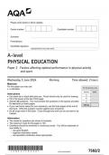 AQA A-level PHYSICAL EDUCATION 7582/2 Paper 2 Factors affecting optimal performance in physical activity and sport QUESTION PAPER June 2024