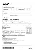 AQA A-level PHYSICAL EDUCATION 7582/1 Paper 1 Factors affecting optimal performance in physical activity and sport QUESTION PAPER June 2024