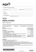 AQA GCSE MEDIA STUDIES Paper 2 Media Two 8572/2 QUESTION PAPER JUNE 2024