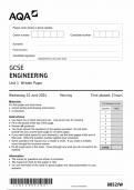 AQA GCSE ENGINEERING UNIT 1 QUESTION PAPER 2024 (8852/W : Written paper)