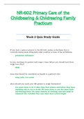 Week 2 Quiz Study Guide - NR602 / NR-602 / NR 602 (Latest) : Primary Care of the Childbearing and Childrearing Family Practicum - Chamberlain