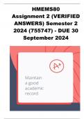 HMEMS80 Assignment 2 (VERIFIED ANSWERS) Semester 2 2024 (755747) - DUE 30 September 2024