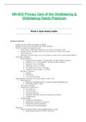 Week 3 Quiz Study Guide - NR602 / NR-602 / NR 602 (Latest) : Primary Care of the Childbearing and Childrearing Family Practicum - Chamberlain