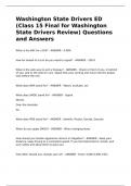 Washington State Drivers ED (Class 15 Final for Washington State Drivers Review) Questions and Answers