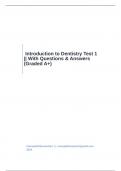 Introduction to Dentistry Test 1 || With Questions & Answers (Graded A+)