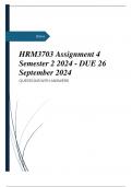 HRM3703 Assignment 4 Semester 2 2024 - DUE 26 September 2024