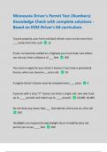 Minnesota Driver's Permit Test (Numbers) Knowledge Check with complete solutions - Based on ESSE Driver's Ed curriculum |Updated 2024/2025