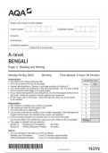 AQA A-level BENGALI Paper 1 Reading and Writing7637/1 question paper june 2024