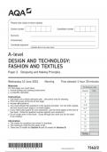 AQA A LEVEL DESIGN AND TECHNOLOGY fashion and textiles paper 2 designing and making principles  question paper june 2024 7562/2