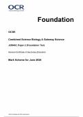 OCR GCSE Combined Science Biology A Gateway Science J250/02: Paper 2 (Foundation Tier) Mark Scheme for June 2024