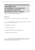 DAVIS ADVANTAGE FOR FUNDAMENTALS OF NURSING (2 VOLUME SET)  4TH EDITION TEST BANK BY JUDITH M. WILKINSON,LESLIE S. TREAS  GRADED A+