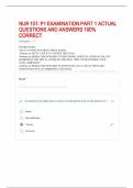 NUR 151: P1 EXAMINATION PART 1 ACTUAL QUESTIONS AND ANSWERS 100% CORRECT